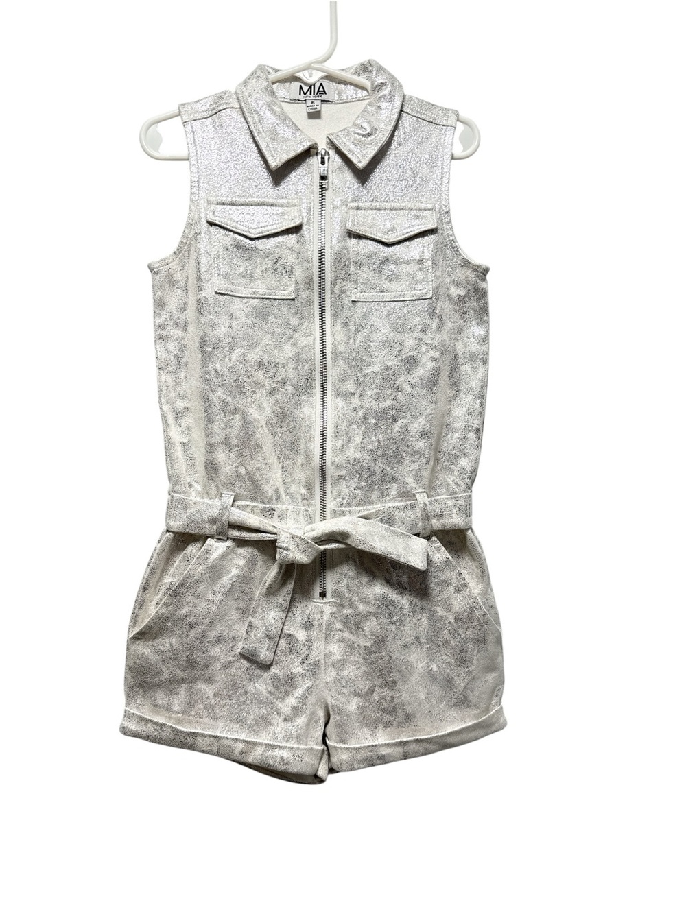 MIA New York Girls Metallic Silver Crackle Romper Jumpsuit Sleeveless Size 6